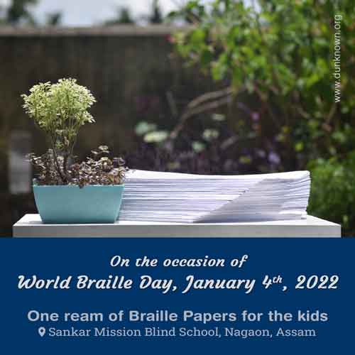 One ream of Braille Papers with a flower pot near it.